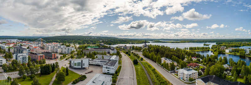 High angle view of townscape against sky