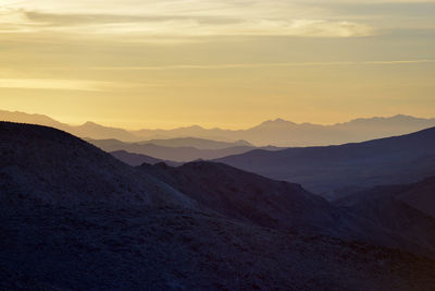 Scenic view of mountains against sky during sunset