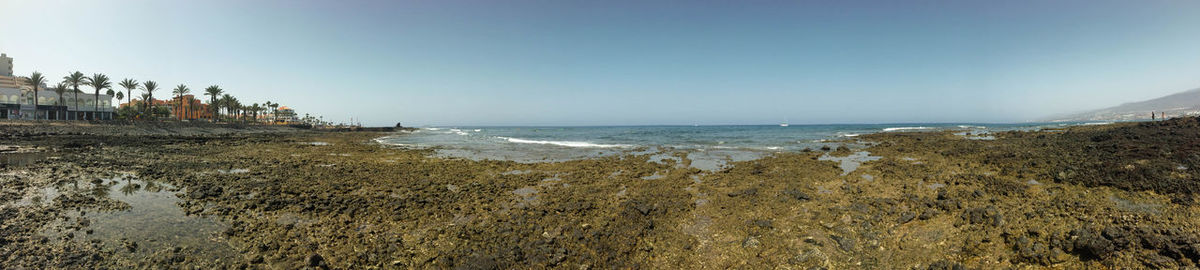 Panoramic view of beach against clear sky