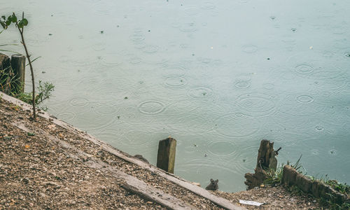 High angle view of lake against sky