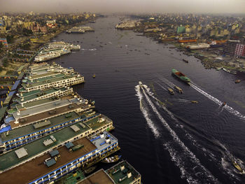 High angle view of buildings in city