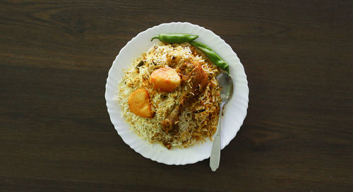 High angle view of food in plate