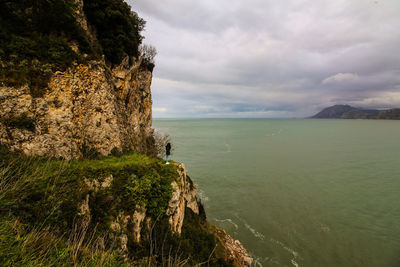 Scenic view of sea against cloudy sky