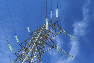 Low angle view of electricity pylon against sky