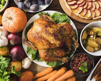 High angle view of food on table