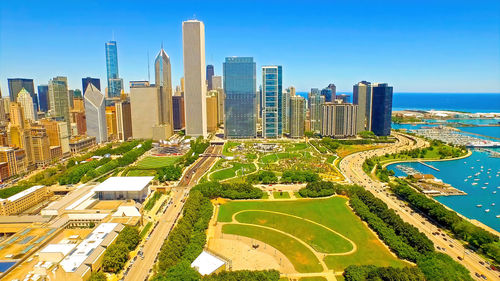 High angle view of cityscape against clear sky.chicago,usa