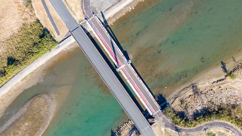 High angle view of dam on bridge over river