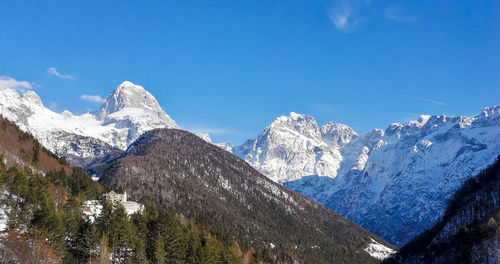 Winter landscape, scenic view of mountains, beauty in nature.