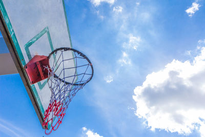 Low angle view of basketball hoop against sky