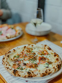 Close-up of pizza on table