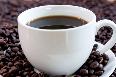 Close-up of coffee cup on table