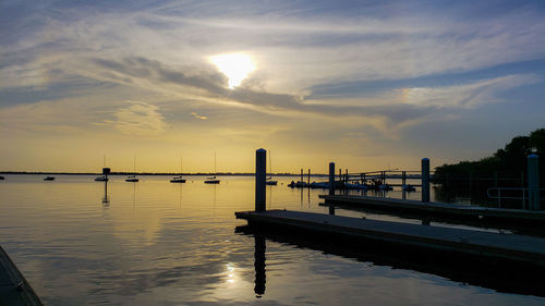 View of marina at sunset