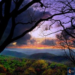 Scenic view of tree mountains against sky