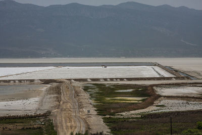 View of lake against mountain range