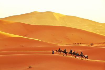 People walking in desert against sky