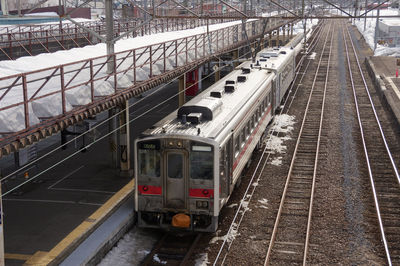 High angle view of railroad tracks