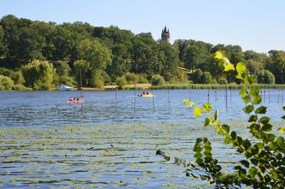 Scenic view of lake against clear sky