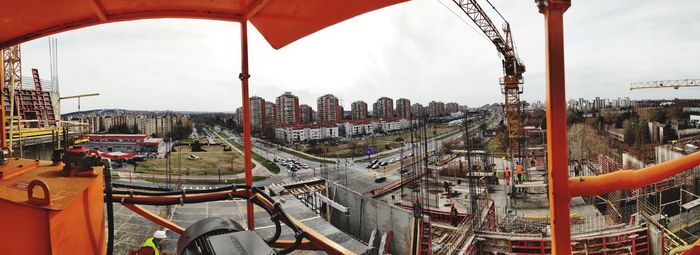 High angle view of buildings against sky