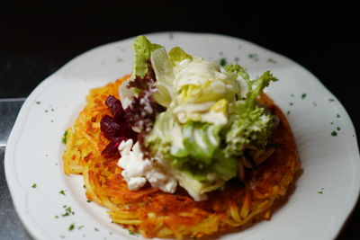 High angle view of meal served in plate