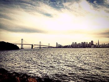 Suspension bridge over river