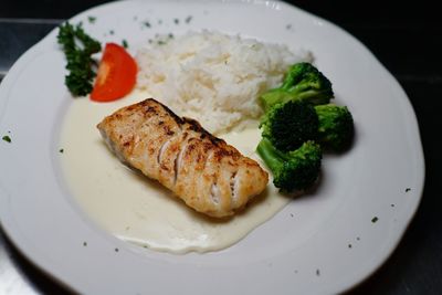 High angle view of food served in plate