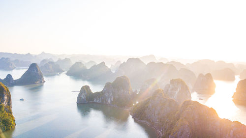 Panoramic view of rocks in mountains against sky