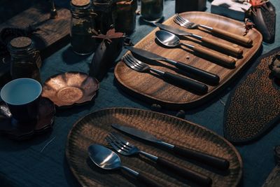 High angle view of food on table in restaurant