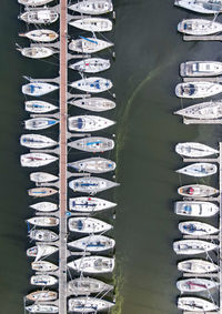 Aerial view of boat moored in sea