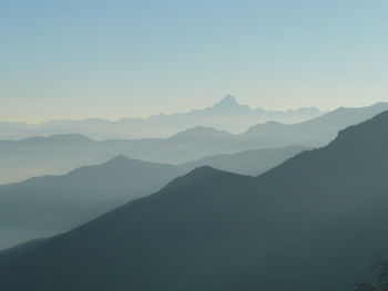 Scenic view of mountains against clear sky