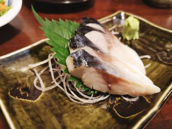 High angle view of fish in plate