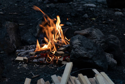 High angle view of bonfire