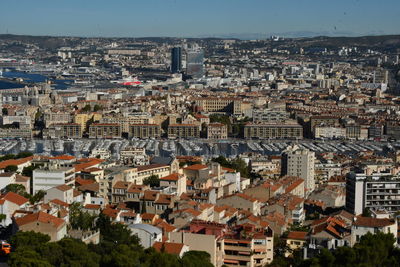 High angle view of townscape against sky