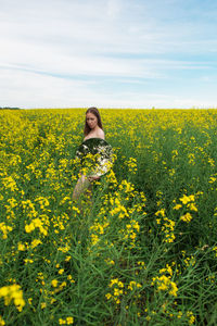 Scenic view of oilseed rape field against sky
