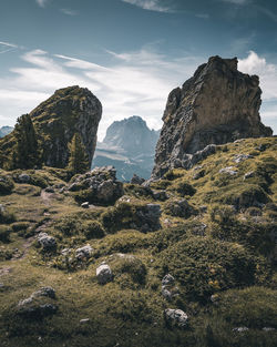 Scenic view of rocky mountains against sky