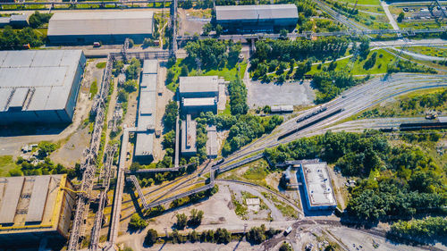 Aerial view of a metallurgical plant and an industrial zone. view from above.