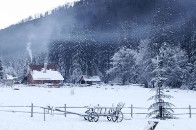 Snow covered landscape against sky