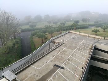High angle view of trees against sky