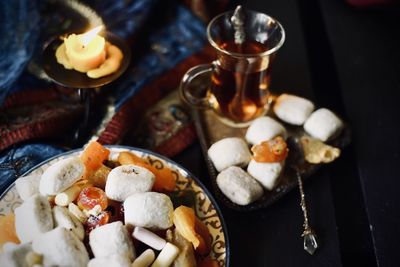 High angle view of food on table