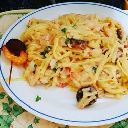 Close-up of pasta served in plate