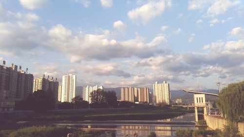 View of buildings against cloudy sky