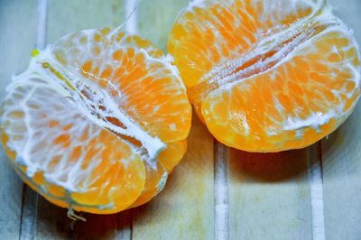 High angle view of orange on table