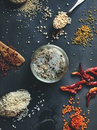 High angle view of food on table