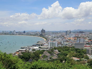 High angle view of cityscape against sky