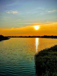 Scenic view of lake against sky during sunset