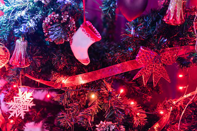 Close-up of illuminated christmas tree