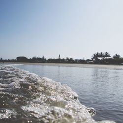 Scenic view of sea against clear sky
