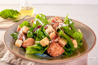 Close-up of salad in plate on table