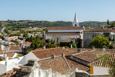 View of town against clear sky