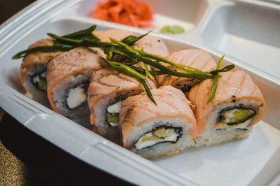 High angle view of sushi in plate