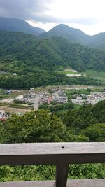 High angle view of trees and mountains